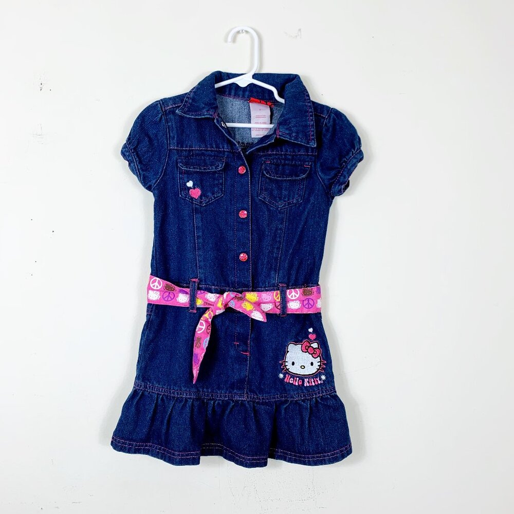 Hello Kitty Denim Dress with Peace Sign Tie Belt Size 6